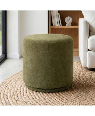 Maison Boucle 360 Swivel Upholstered Ottoman Footstool, Round Accent Stool - Khaki | Macy's