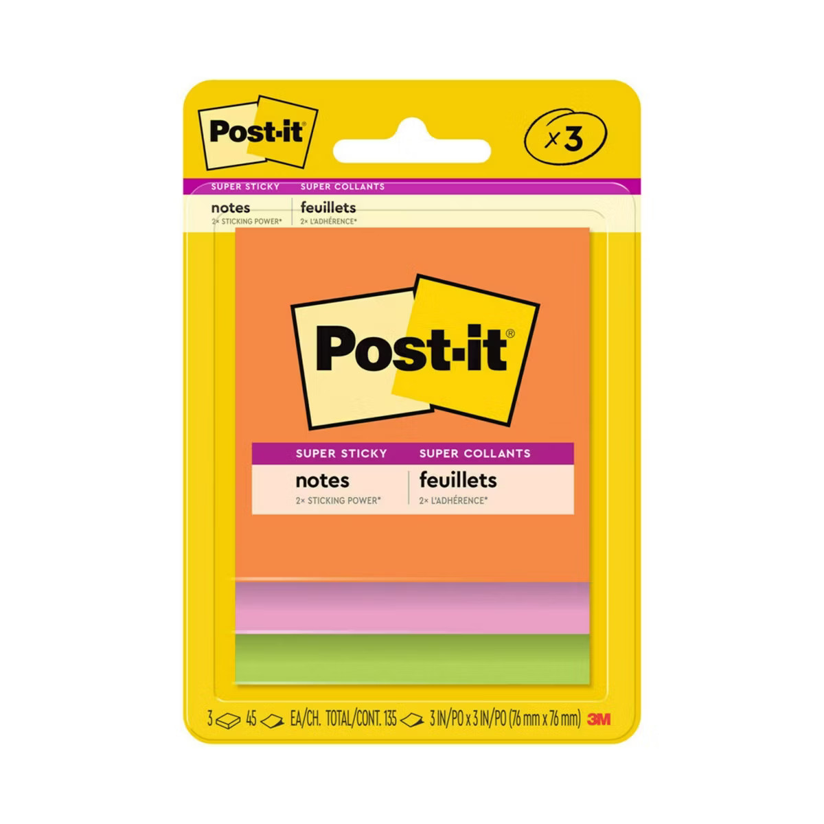 Post-it® Super Sticky Notes, 3 in. x 3 in., Energy Boost Collection, 3 Pads/Pack | Target
