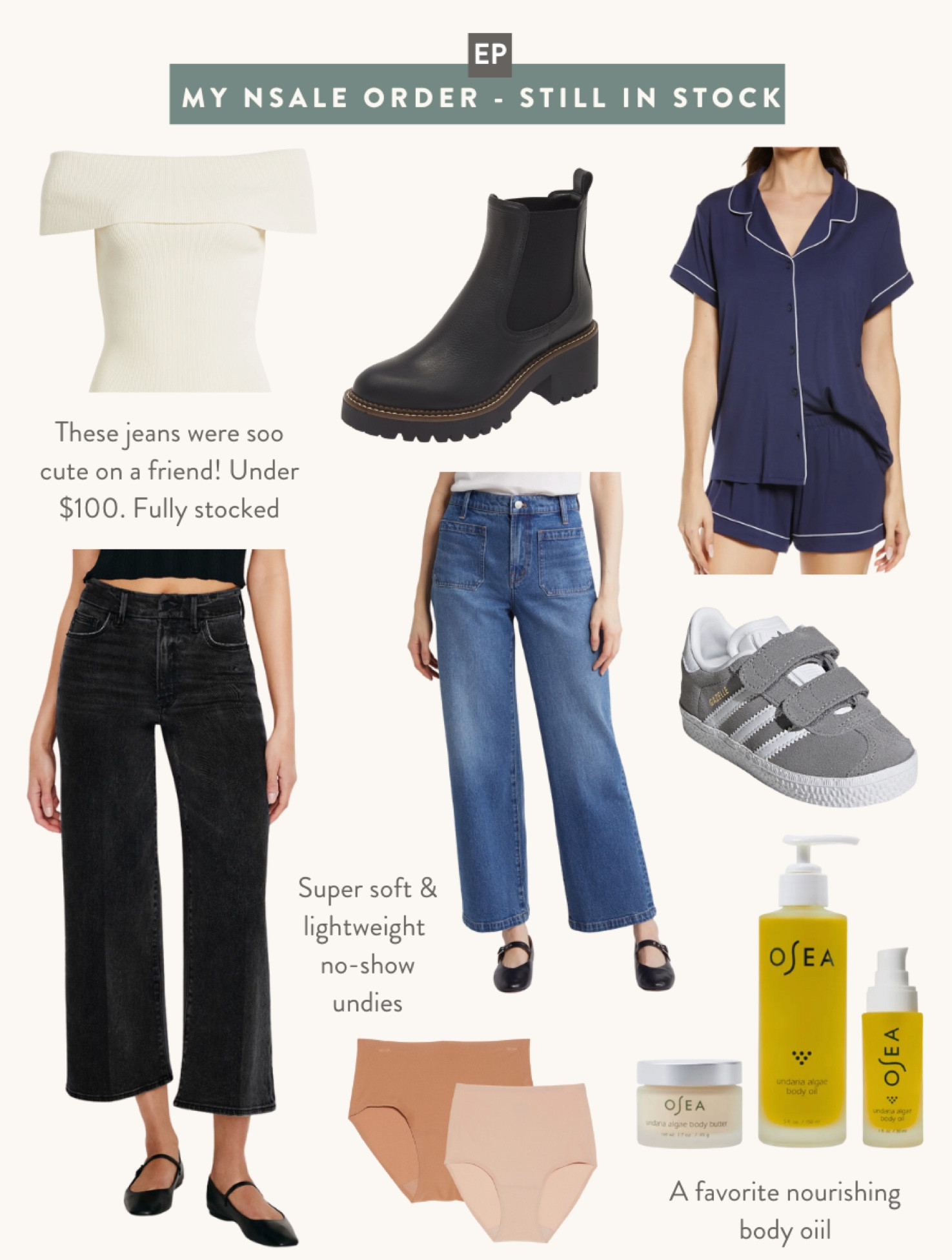 Items I ordered from the nordstorm anniversary sale that are still very well stocked!

• Chelsea boots, haven’t received these yet and are very interested to try
• good American wide leg crop jeans. Looked very cute on a petite friend 
• Madewell pocket jeans, I size down to 23 and these are full length so wear with 2.5 to 3” heels 
• little boys adidas for Rio 
• OSEA body oil is a favorite of both Nick and mine!
• Chantelle undies are great no show undies that are truly seamless under my clothes . One size.
• moonlight soft jersey shorts Pjs xxs in navy 

Also grabbed my holy grail Lancôme bi facial gentle eye makeup remover. 

#LTKxNsale


#LTKsalealert #LTKfindsunder100