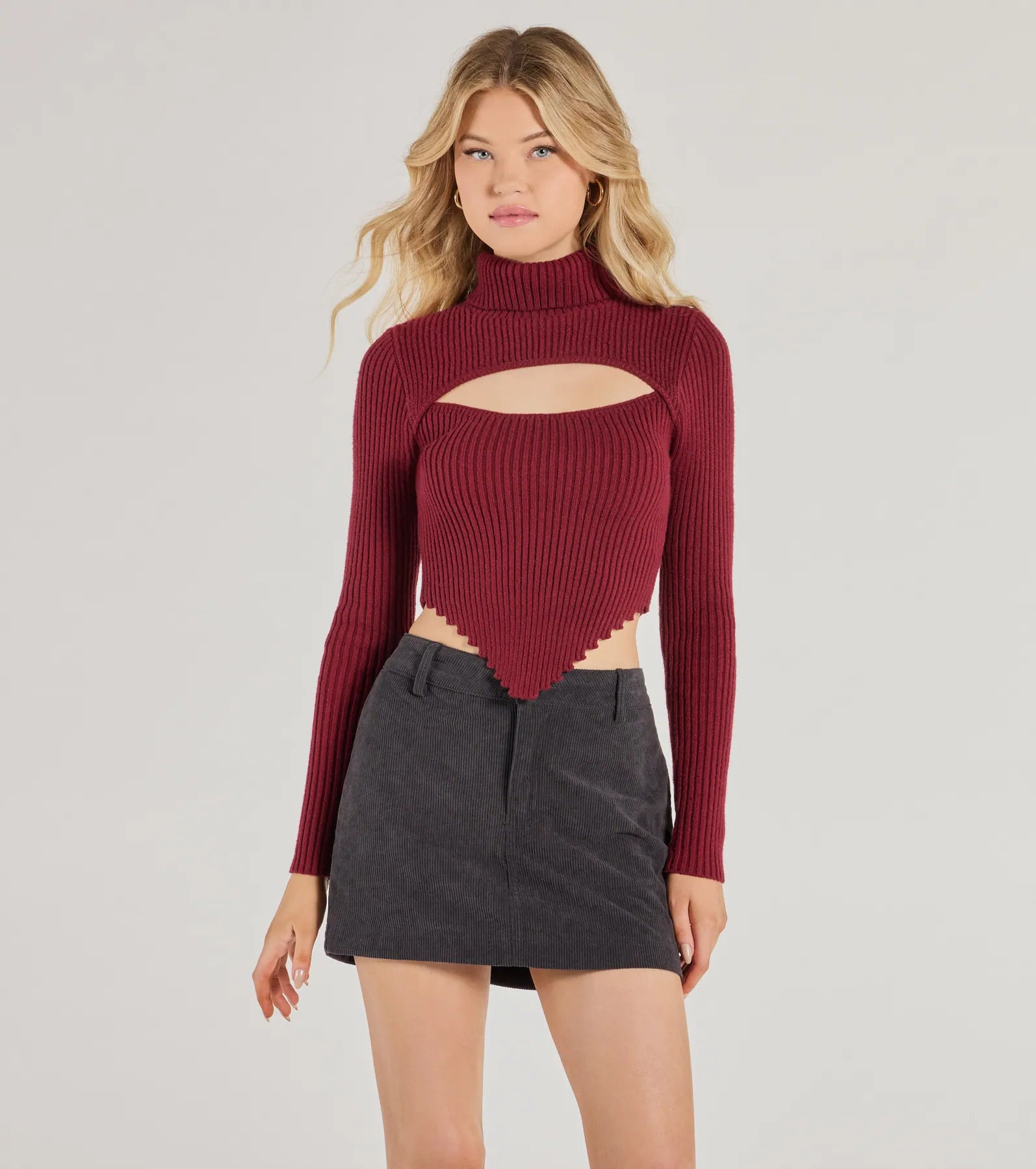 Chic Muse Ribbed Knit Cutout Crop Top | Windsor Stores