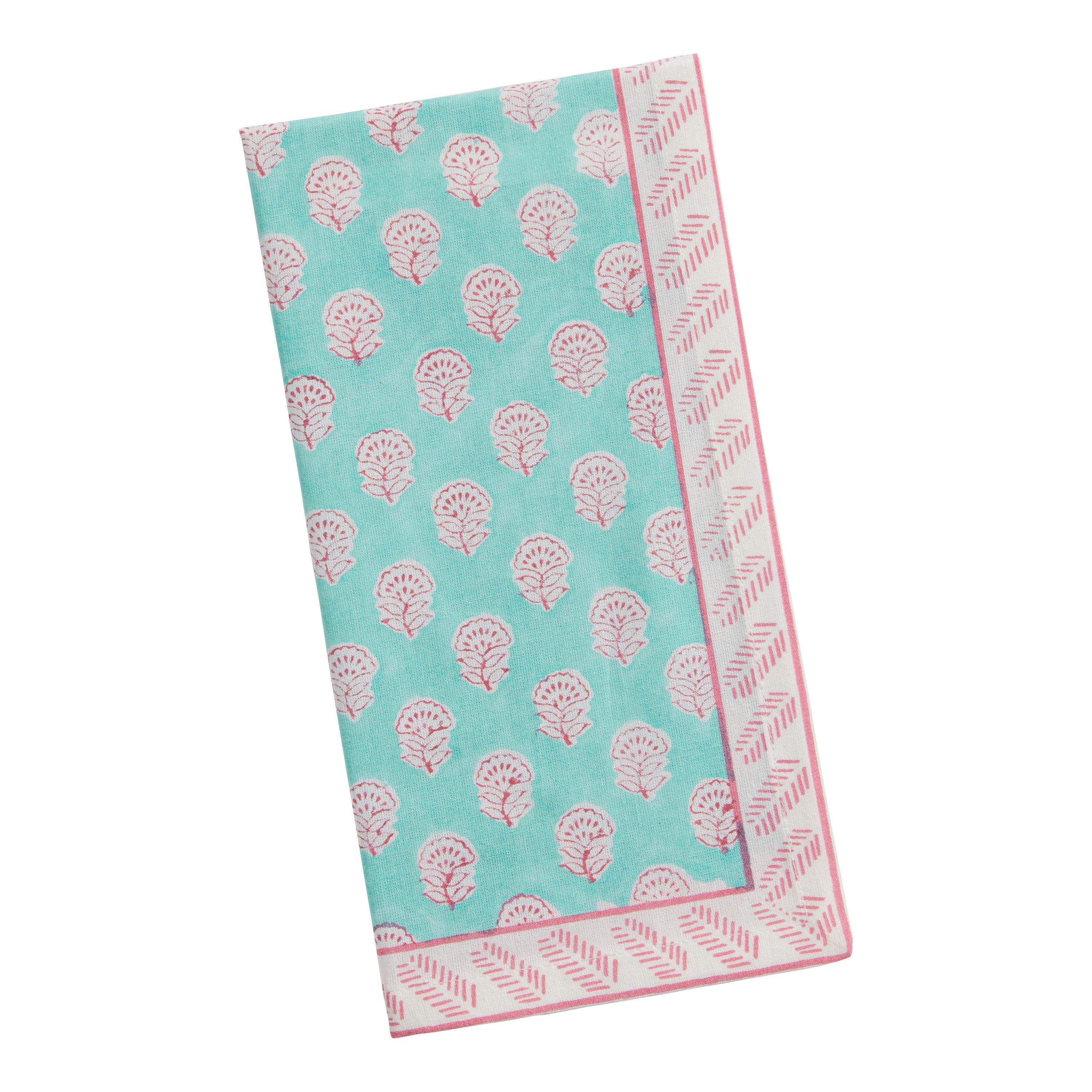 Blue and Pink Block Print Napkin | World Market