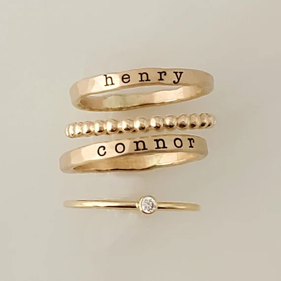 Personalized Name Rings, Gold Name Ring Set, Personalized Name Rings, Mother's Ring, Children Nam... | Etsy (US)