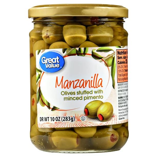 Great Value Manzanilla Olives with Pimento, 10 oz - Walmart.com | Walmart (US)