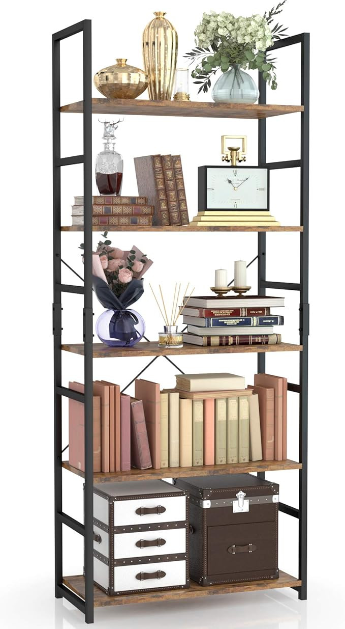 NUMENN 5 Tier Bookshelf, Tall Bookcase Shelf Storage Organizer, Modern Book Shelf for Bedroom, Li... | Amazon (US)