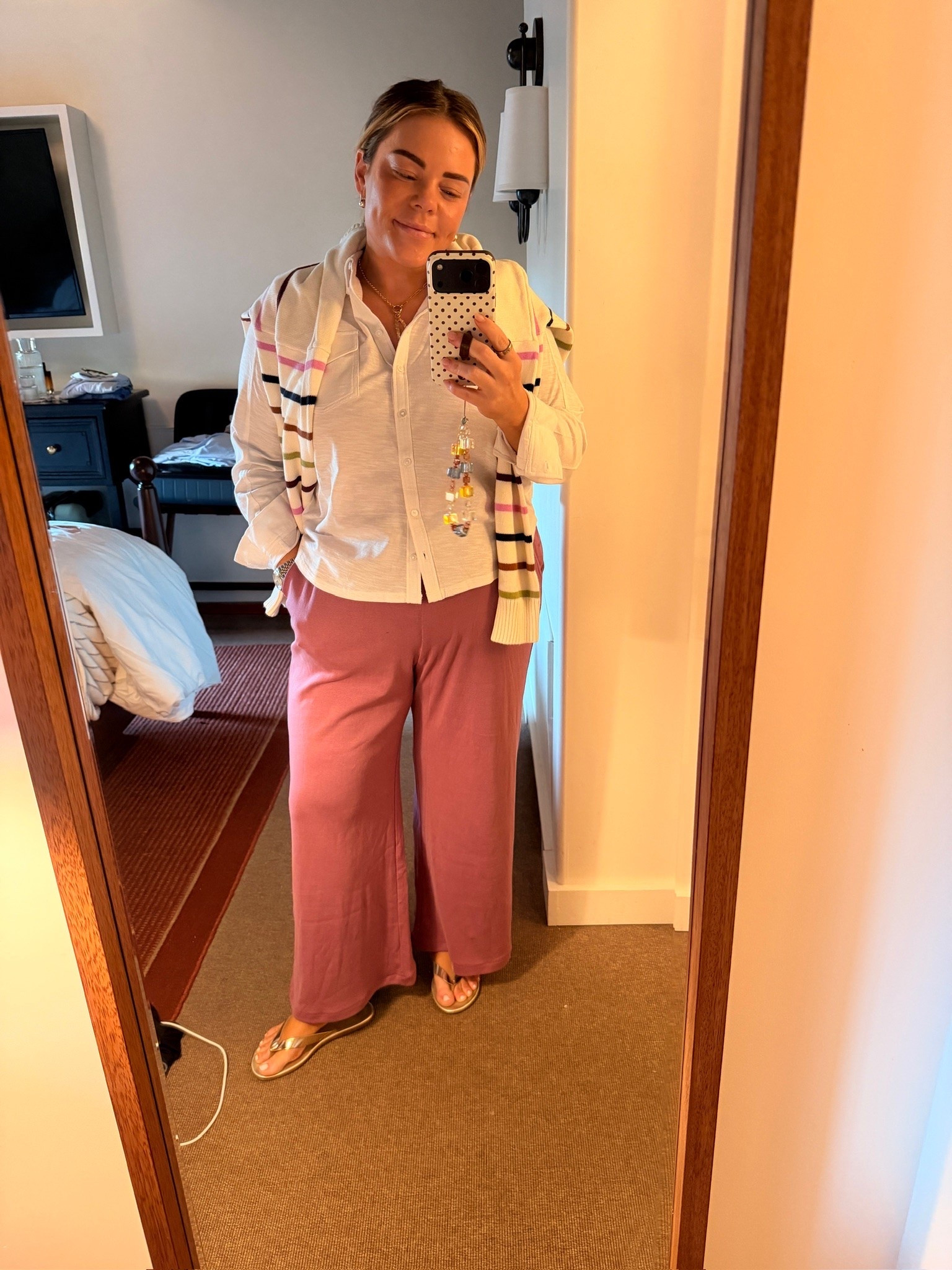 I love layering linen pants with a button down and fun patterned sweater. It instantly makes an outfit look better!! 

 #LTKgrwm #LTKootd #LTKmomlife