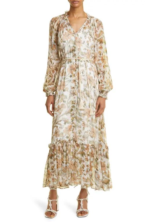 Zimmermann Chintz Semisheer Tiered Long Sleeve Dress in Ivory Daisy Floral at Nordstrom, Size 0P | Nordstrom