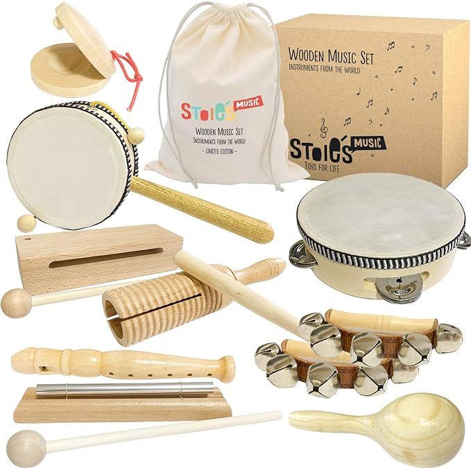 Stoie's International Wooden Music Set for Toddlers and Kids- Eco Friendly Musical Set with A Cot... | Amazon (US)