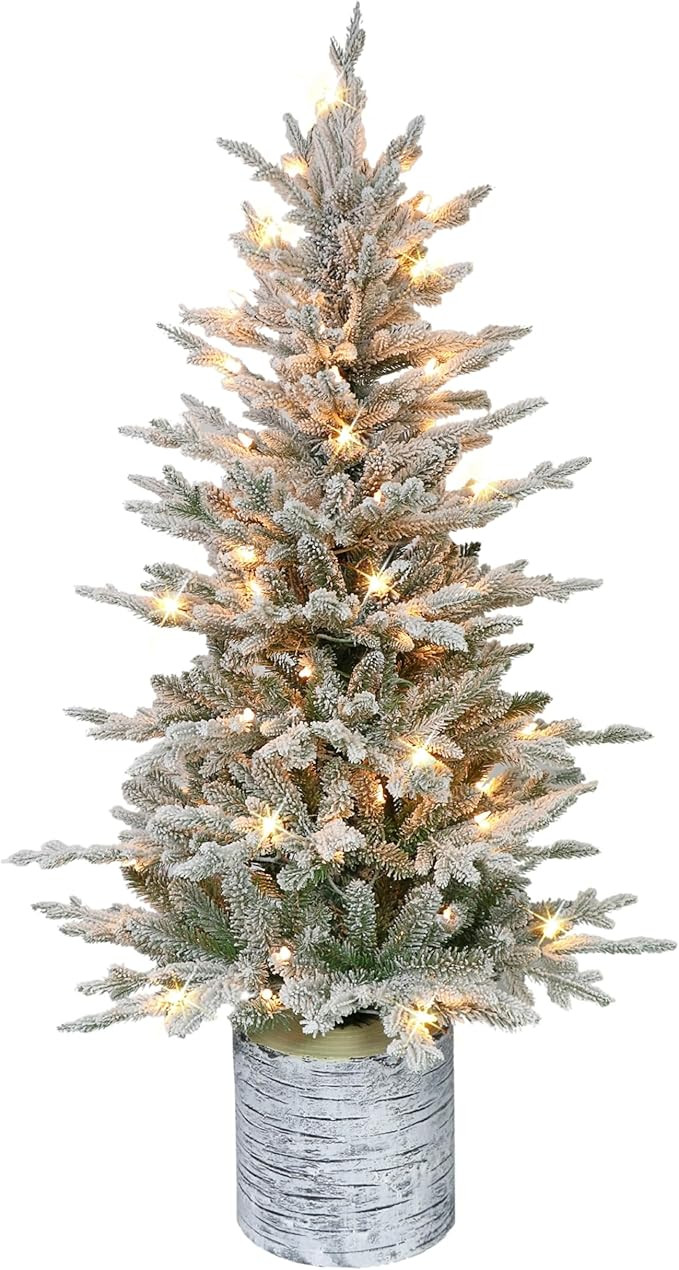 Puleo International 4.5 Foot Pre-Lit Potted Flocked Arctic Fir Artificial Christmas Tree with 70 ... | Amazon (US)