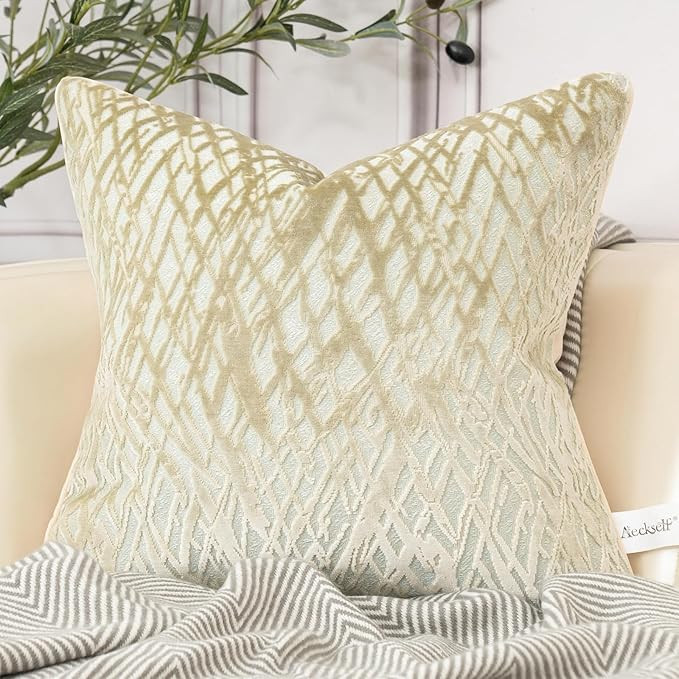 Aeckself Emerald Beige Teal Cut Velvet Luxury Accent Throw Pillow Cover 20x20 Inch, Square Stripe... | Amazon (US)