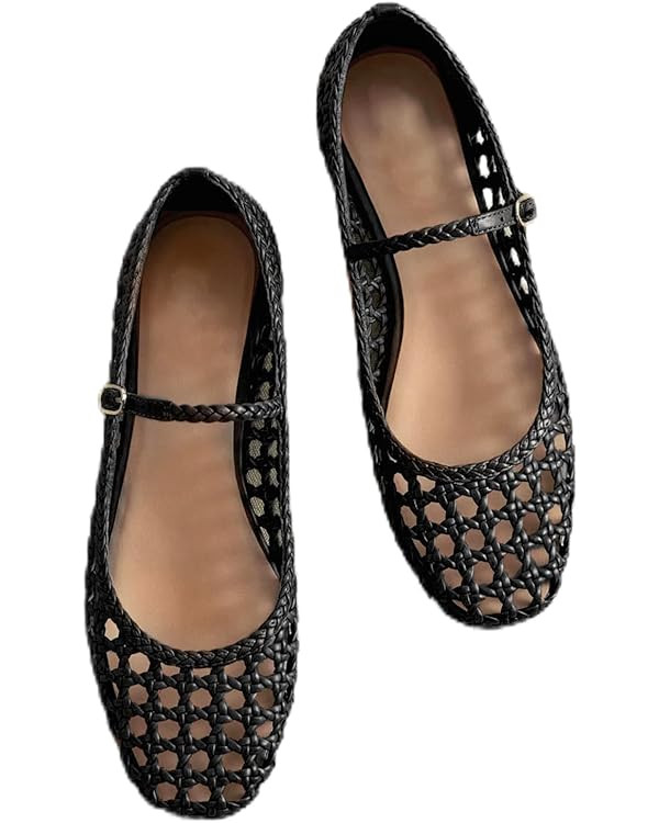 Woven Mesh Ballet Flats for Women Square Toe Mary Jane Flats Buckle Strap Flat Shoes Comfortable ... | Amazon (US)