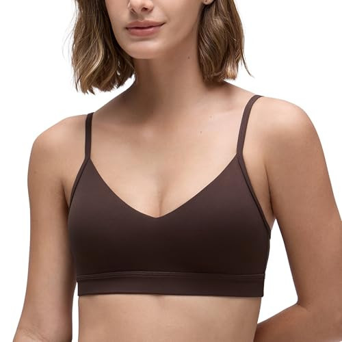 CRZ YOGA Butterluxe V-Neck Sports Bras for Women - Adjustable Thin Straps Padded Yoga Top Basic Wireless Camisole Hot Fudge Brown Small | Amazon (US)