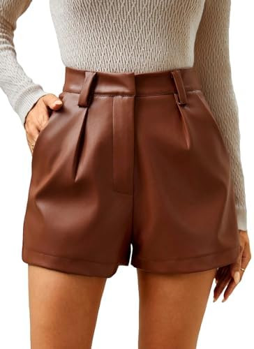 Milumia Women's PU Leather High Waisted Pleated Wide Leg Dressy Shorts with Pocket | Amazon (US)