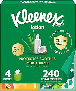 Kleenex Lotion Facial Tissues with Coconut Oil, 4 Cube Boxes, 60 Tissues Per Box, 3-Ply | Amazon (US)