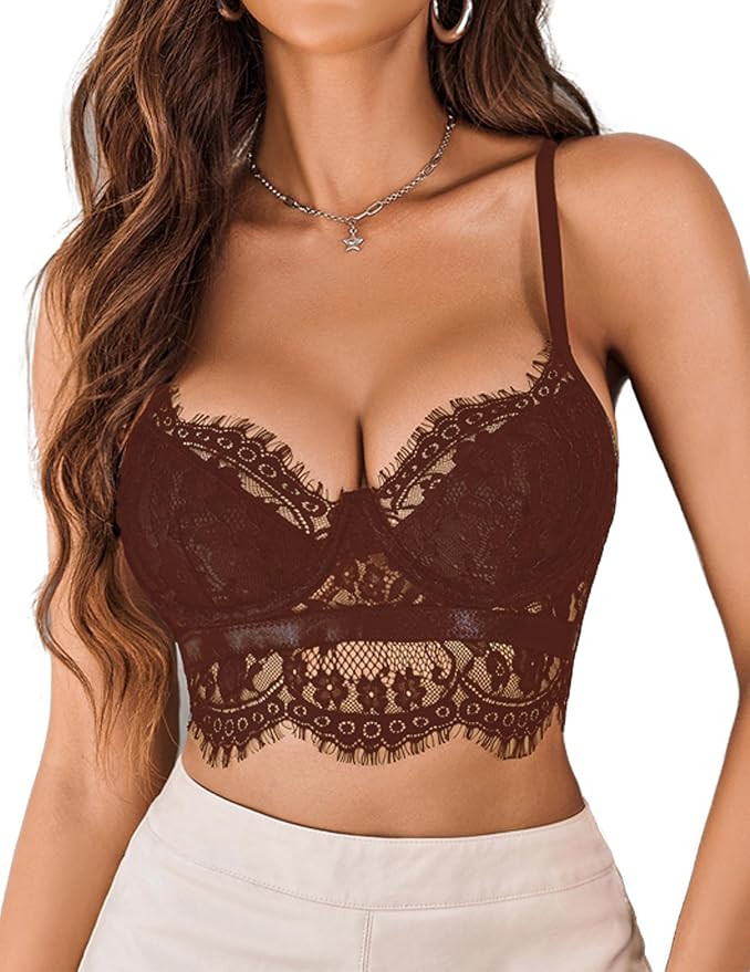 Avidlove Lace Bralettes for Women Y2k Strap Bustier Cami Top V Neck Camisole Lingerie | Amazon (US)