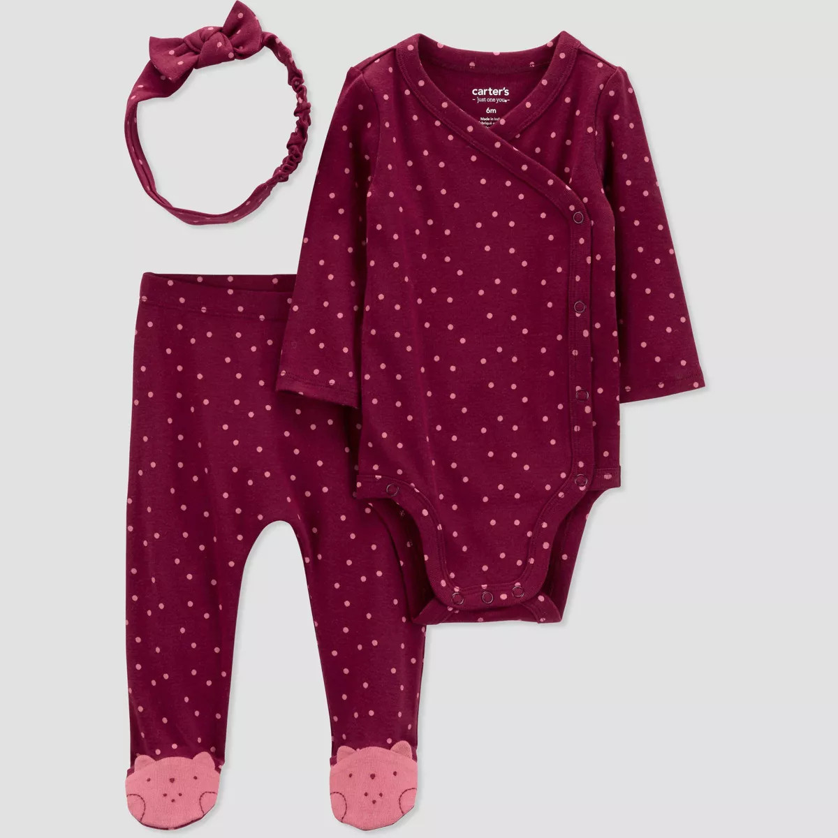 Carter's Just One You® Baby Girls' 3pc Dotted Top & Bottom Set with Headband - Dark Pink | Target