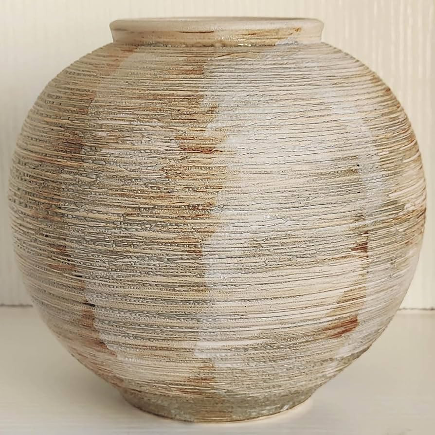 Rustic Ribbed Vase Home Decor - 6.3 in Ceramic Vintage Farmhouse Vases for Decor, Decorative Terr... | Amazon (US)