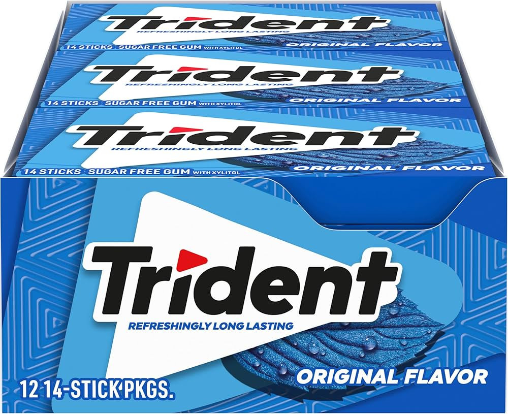 Trident Original Flavor Sugar Free Gum, 12 Packs of 14 Pieces (168 Total Pieces) | Amazon (US)