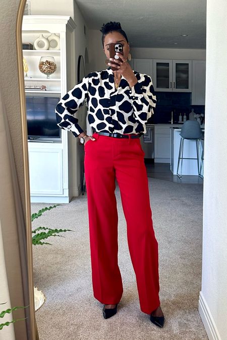 Today’s #ootd 
Animal prints with bold red pants.  

#LTKstyletip #LTKworkwear