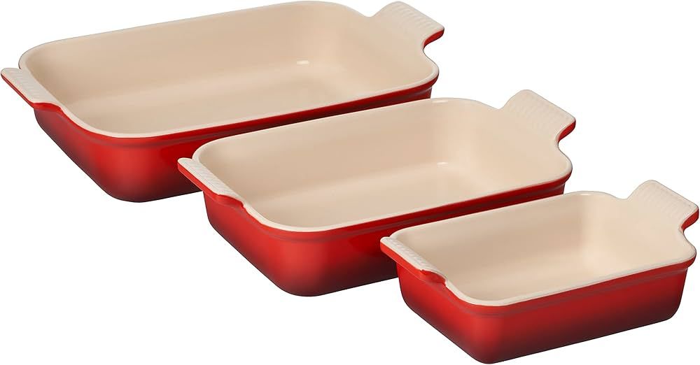 Le Creuset Stoneware Heritage Set 3 Rectangular Dishes, Cerise | Amazon (US)