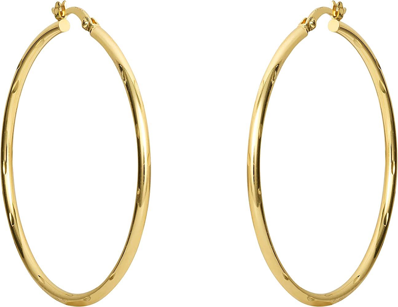 ELLEN TRACY Jewelry for Women, Sterling Silver Yellow Gold Plated Texture Hoop Earrings | Amazon (US)