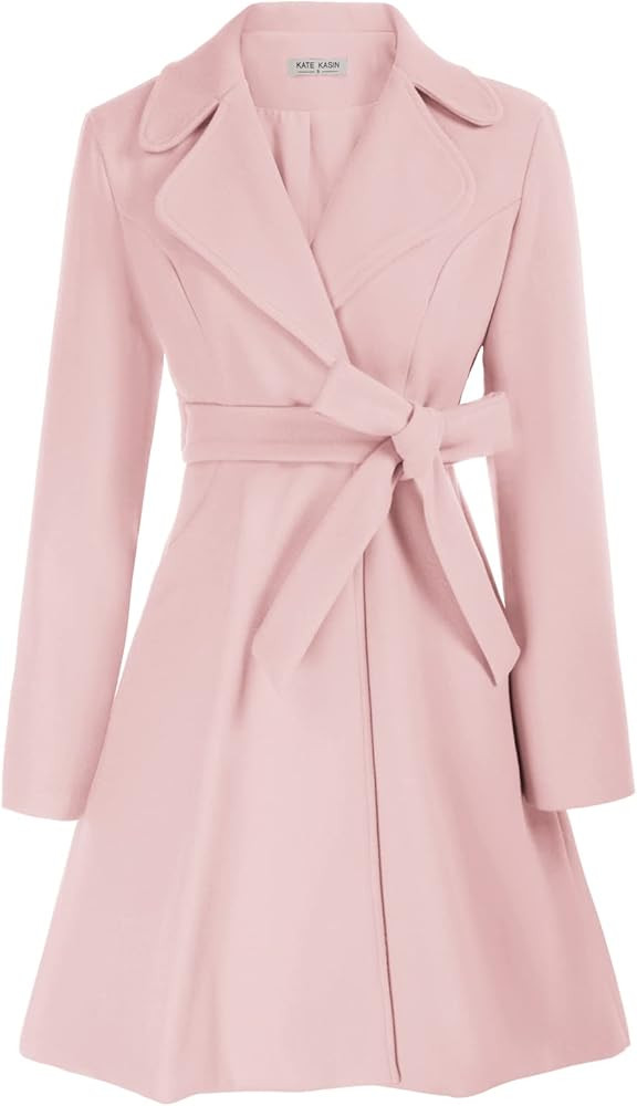Kate Kasin Women A Line Peacoat Dress Coat Belted Notch Lapel Overcoat Fall Winter Trench Coats | Amazon (US)
