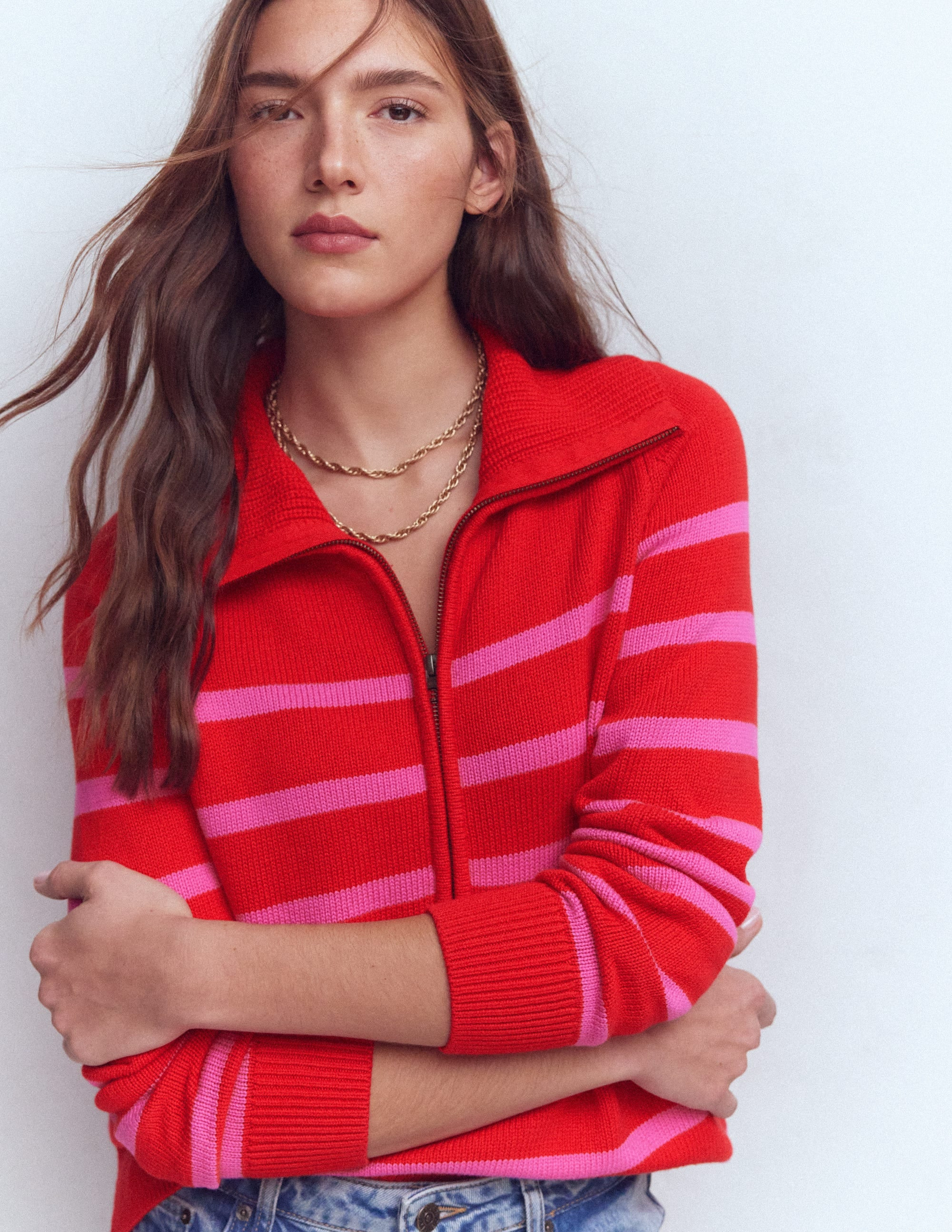 Lucy Half-zip Sweater-Pink/ Red | Boden (US)