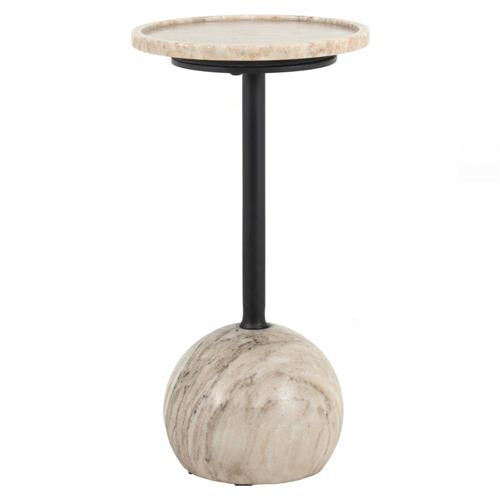 Eike Mid Century Modern White Marble Black Iron Frame Drink Table | Kathy Kuo Home