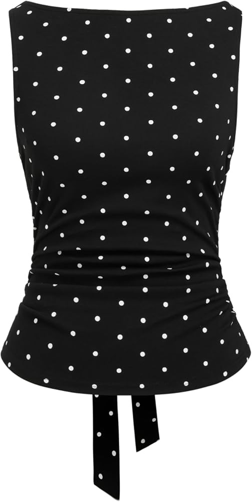 CIDER Tank Tops for Women Polka Dot Boat Neck Ruched Knot Regular Fit Sleeveless Camisole Going O... | Amazon (US)