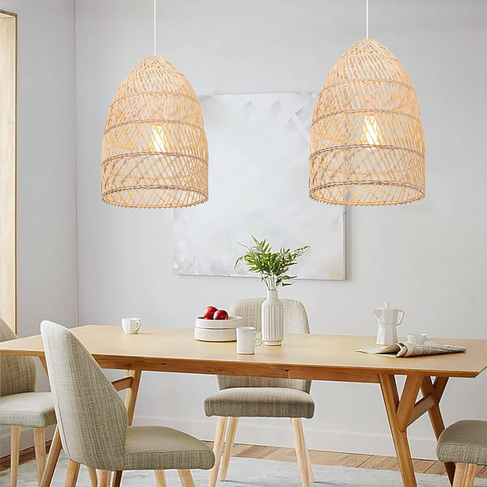 1 Light Boho Chandelier Ceiling Light Fiture, Rattan Woven Kitchen Pendant Lighting, Rustic Farmh... | Amazon (US)