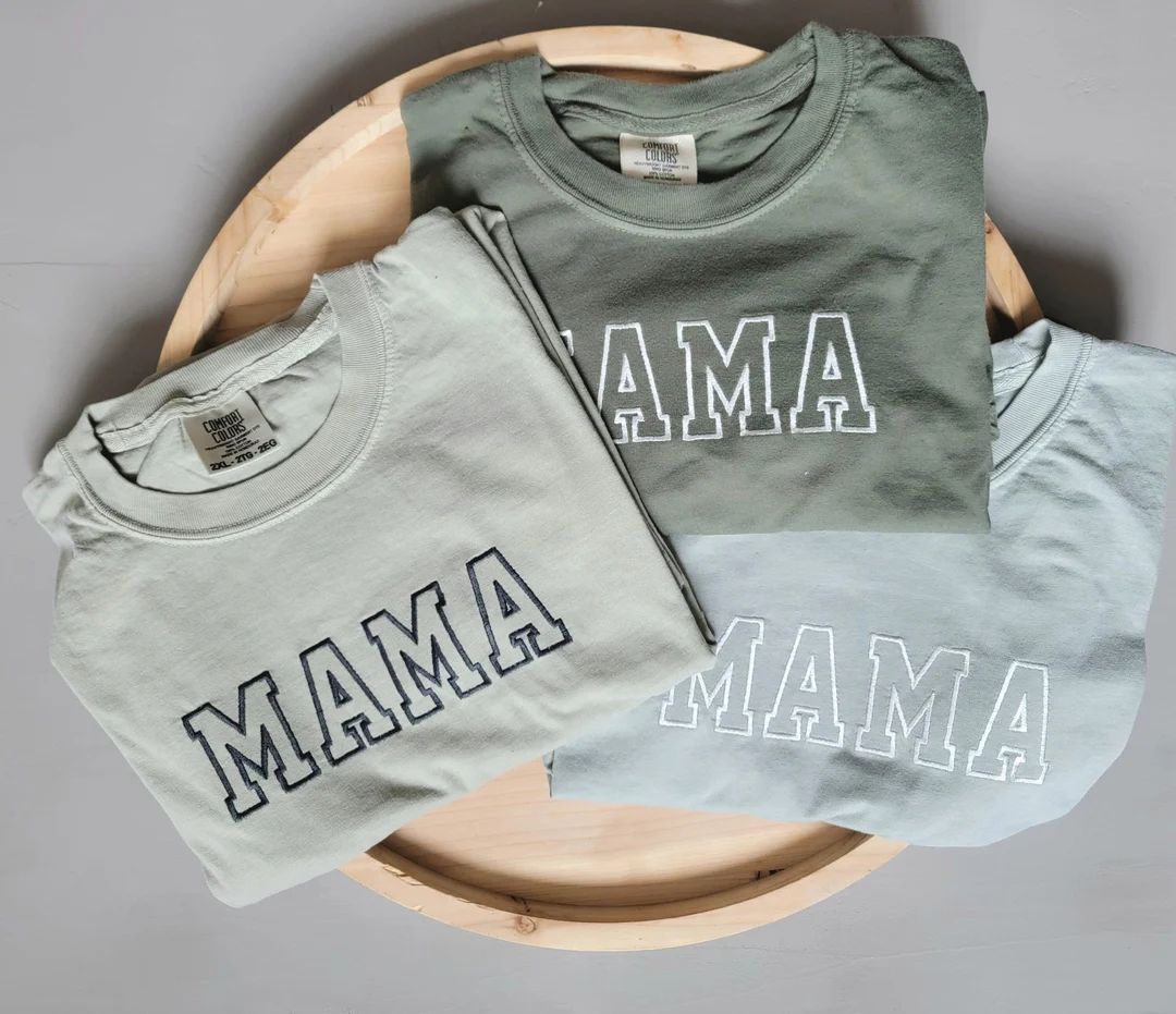 Mama Custom Comfort Colors T-Shirt-Garment Dyed T Shirt-Custom Embroidered-Personalized-Soft-High... | Etsy (US)