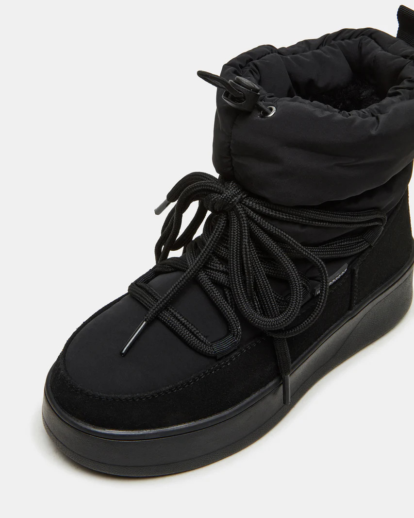 ICE Black Faux Fur Platform Puffy Ankle Boot | Women's Booties | Steve Madden (US)