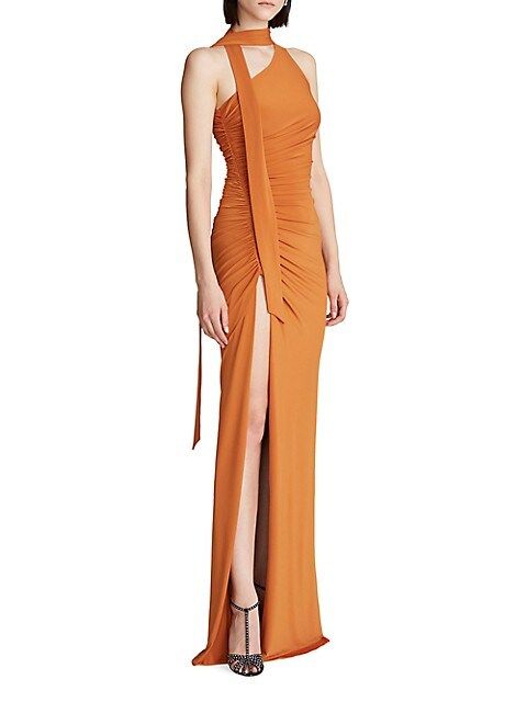 Halston Audrie Jersey Ruched Halter Gown | Saks Fifth Avenue