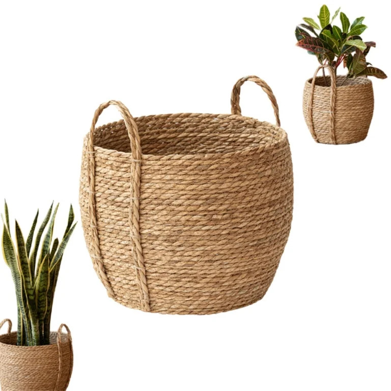 Large Woven Wicker Baskets Woven Rattan Baskets with Handles 11.8"x10.2" Large Woven Storage Bask... | Walmart (US)