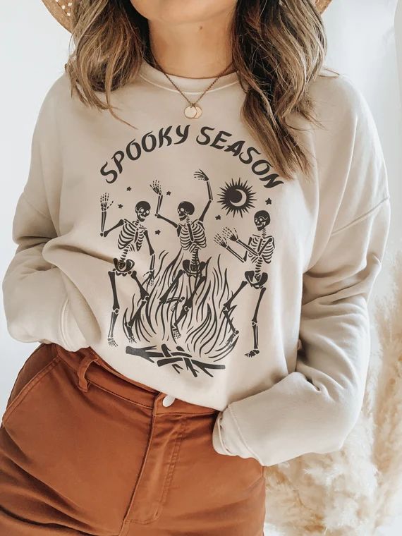 Dancing Skeleton Spooky Season Halloween Crewneck Skeleton - Etsy | Etsy (US)