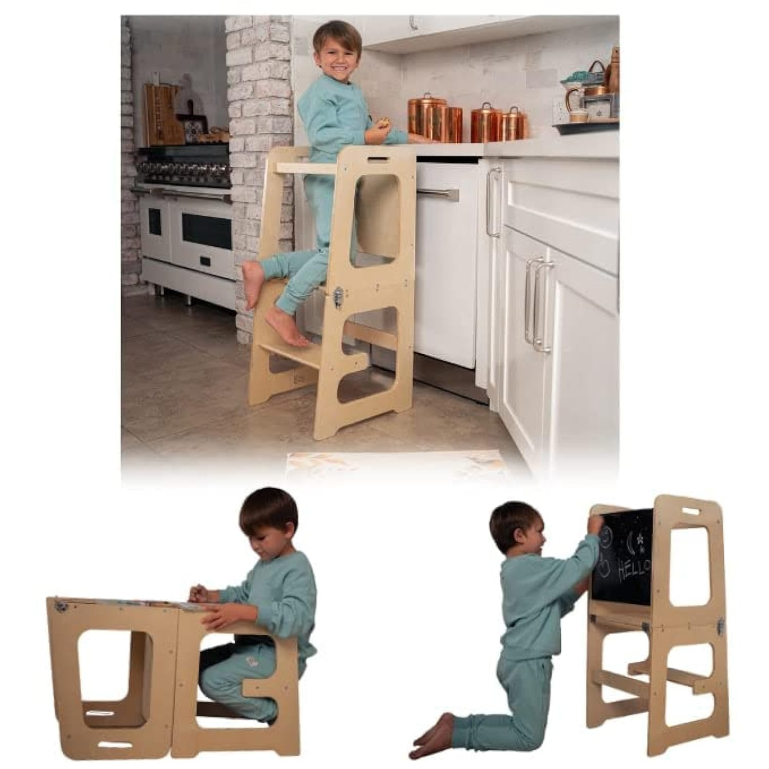 Avenlur Date 4-in-1 Foldable Tower - Toddler Step Stool with Chalkboard, Desk and Chair - Montess... | Amazon (US)