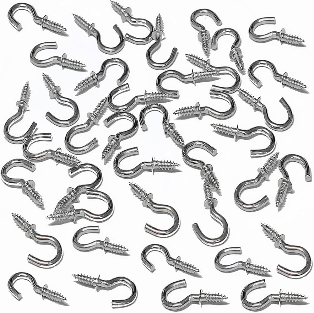 100 Pcs 1/2 Inch Metal Cup Hooks Ceiling Screw Hooks for Attachment and Suspension, Silver | Amazon (US)