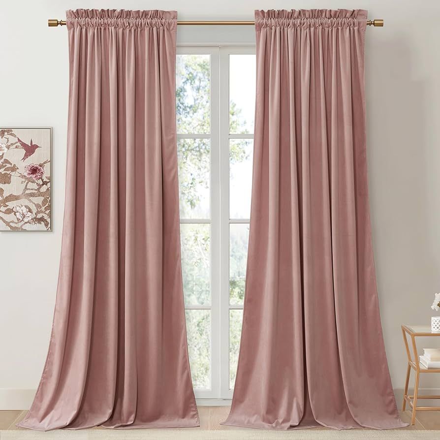 StangH Pink Velvet Curtains 90 inches Long, Nursery Girls Bedroom Privacy Window Drapes Room Dark... | Amazon (US)