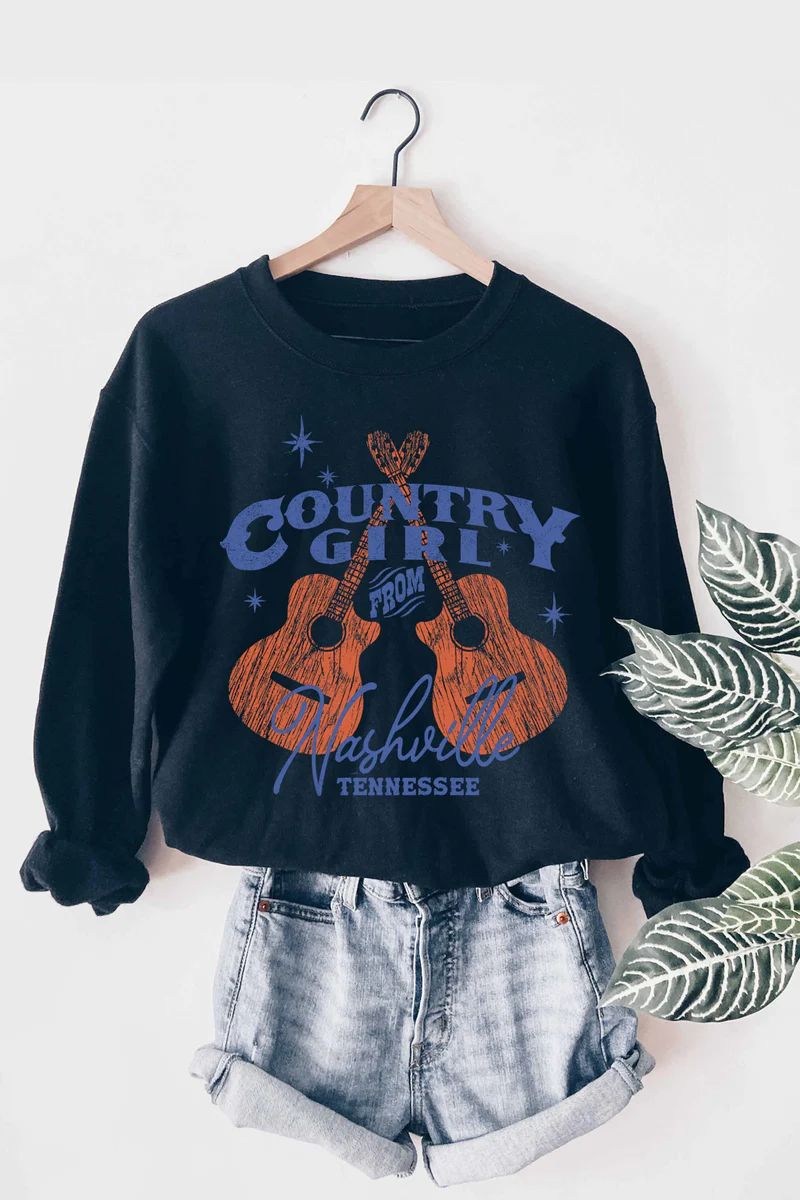 Country Girl From Tennessee Graphic Crewneck- Navy | Willow Boutique