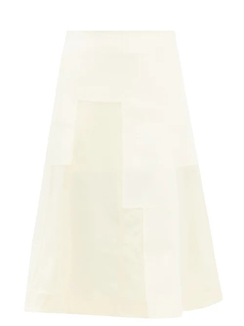 Jil Sander - Patchwork Wool-twill Midi Skirt - Womens - White | Matches (US)