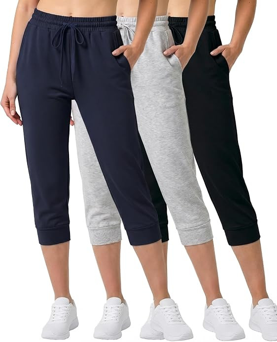 3 Pack Women's Capri Joggers Sweatpants Athletic Yoga Lounge Gym Pockets | Amazon (US)