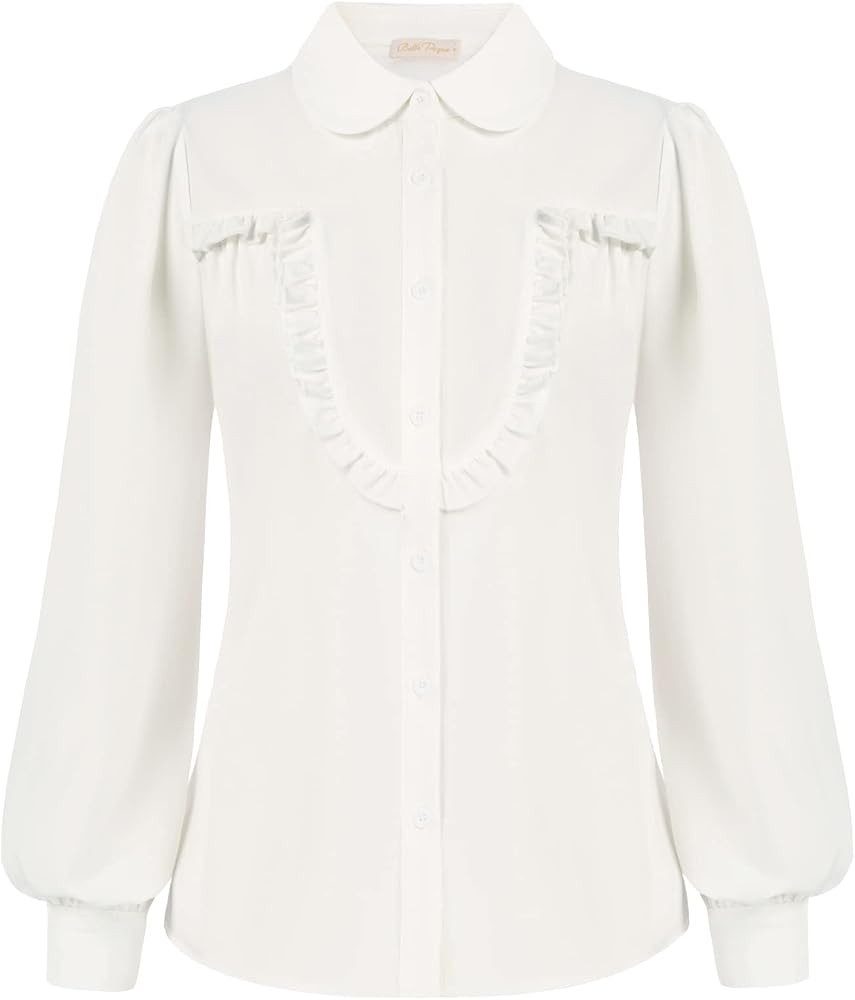 Belle Poque Lantern Sleeve Vintage Blouse Button Down Ruffle Peter Pan Collar Shirts Work Office ... | Amazon (US)