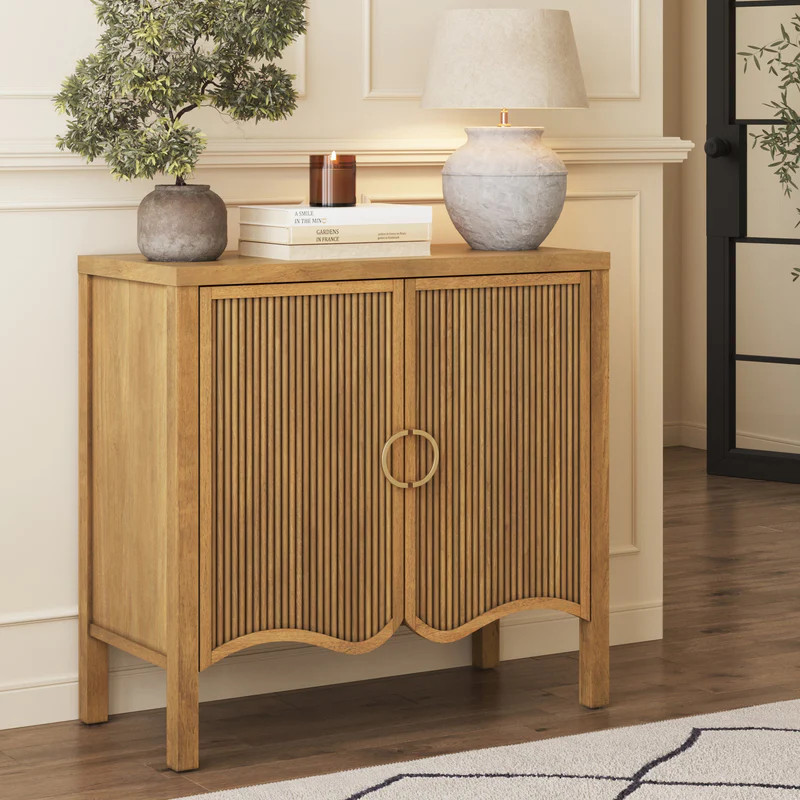 Fluted Wood Cabinet with Brass Handle