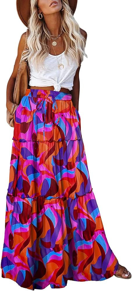 EARKOHA Womens Casual High Waist Tie Paisley Print Long Maxi Skirt with Pockets | Amazon (US)