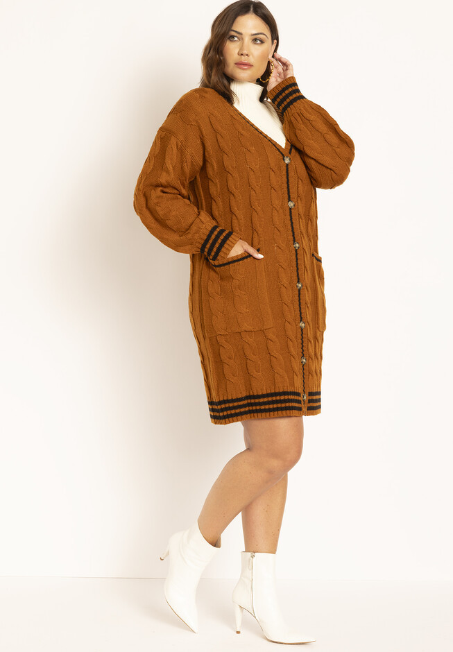 Cardigan Sweater Dress With Stripe Detail | Eloquii