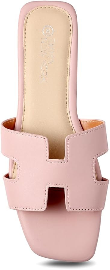 Women's Sandals Slip On Leather Slide Sandals Summer Sandals For Women 2024 Dressy Flat Sandals C... | Amazon (US)