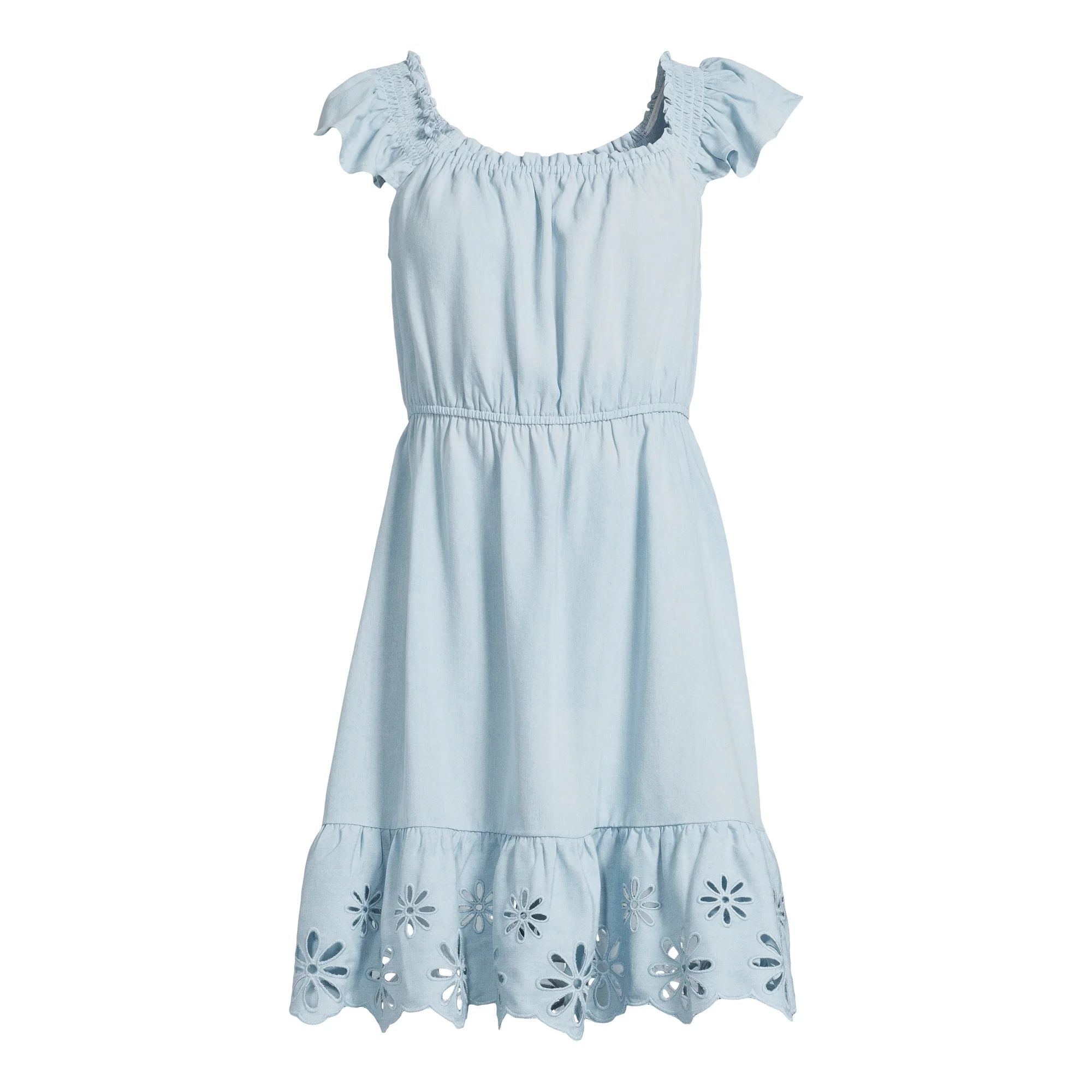 Time and Tru Women's Square Neck Eyelet Trim Mini Dress, Sizes XS-XXXL | Walmart (US)