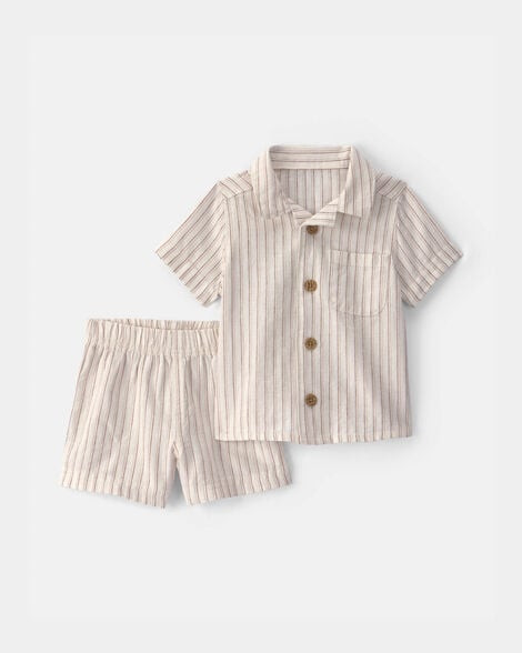 Carter's Baby Boys Boy 2-Piece Striped Top & Short Set - Tan 9M Tan | Carter's Inc