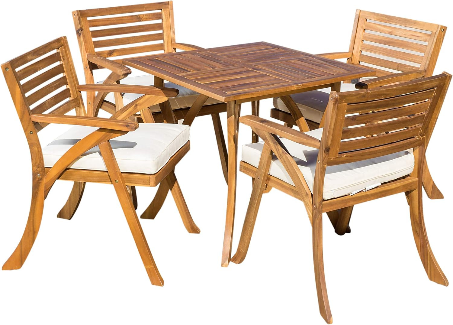 Christopher Knight Home Hermosa Acacia Wood Dining Set, 5-Pcs Set, Teak Finish | Amazon (US)