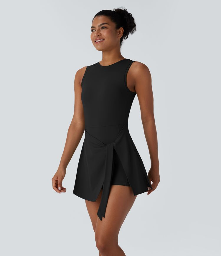 Women’s Backless Sleeveless Wrapped Tie Front 2-in-1 Side Pocket Micro Mini Pickleball Active D... | Halara UK