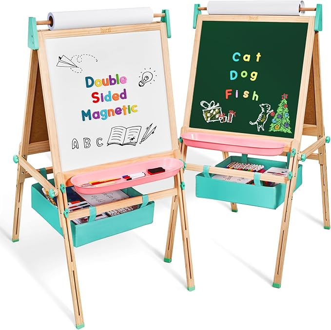 JoyCat Art Easel for Kids Aged 4-8, Wooden Magnetic Chalkboard &Whiteboard,Height Adjustable Ease... | Amazon (US)